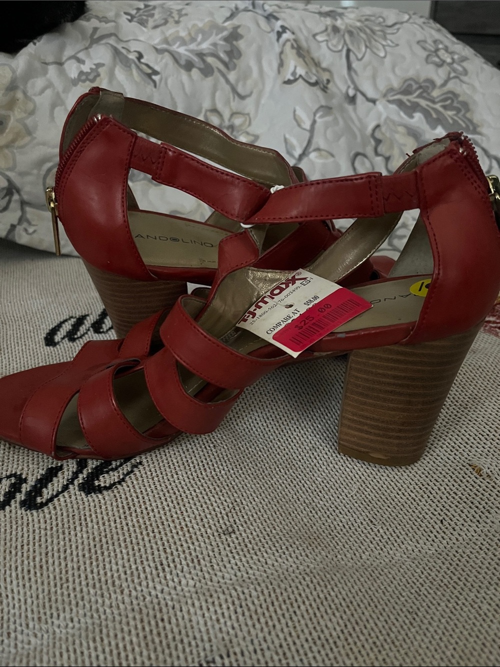 Bandolino Red Strappy Block Heel Sandals - Picture 3 of 4